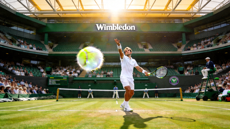 温布尔登网球锦标赛男单决赛直播，选手发球瞬间